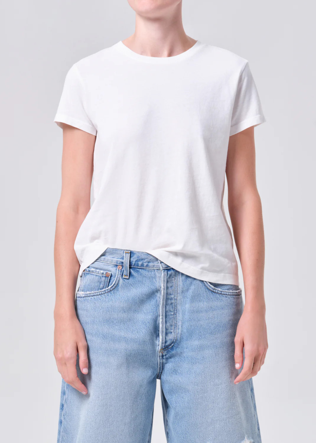 Long Line Adine Tee in White Ash | AGOLDE