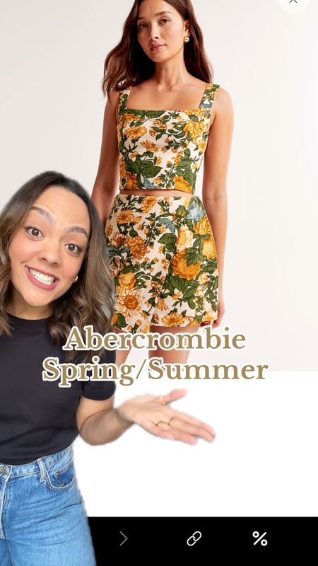 Abercrombie new in picks for spring and summer!

-Green and yellow floral matching set. Linen wrap skort and matching tank top. Also comes in several patterns linked the blue and white floral. 
-Floral print wide strap linen mini dress. 
-Strapless ruched maxi dress in floral print. Great as a wedding guest dress. 
-Spaghetti strap green floral midi dress. 
-Black and cream babydoll midi dress. Great maternity option!
-High neck black linen top with open back. 
-90s straight jeans in light wash blue with cuffed hem. 
-Relaxed straight jeans in medium wash blue. 
-Bikinis, bathing suit tops in black and white, red, khaki green, and blue. 
-White cutout halter one piece. 


#LTKswimwear #LTKspring #LTKsummer