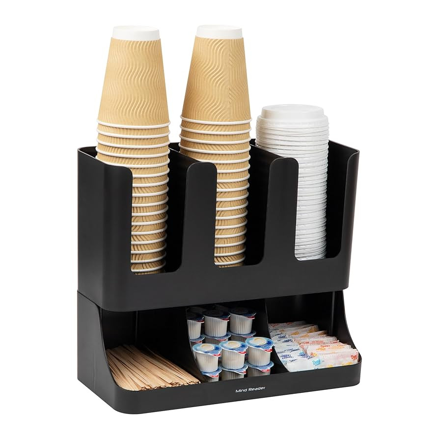 Mind Reader 6 Compartment Upright Breakroom Coffee Condiment and Cup Storage Organizer, Black | Amazon (US)