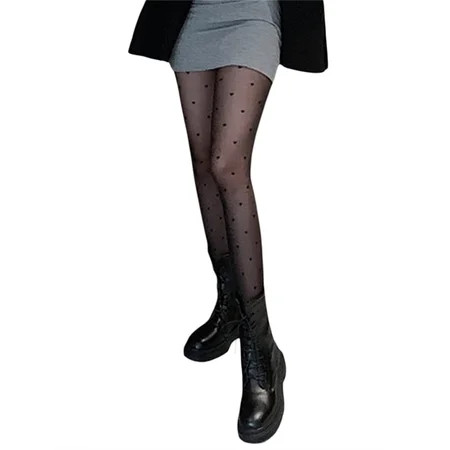 JINSIJU Women Sheer Black Tights Control Top Black Dots Heart Houndstooth Print Footed Pantyhose | Walmart (US)