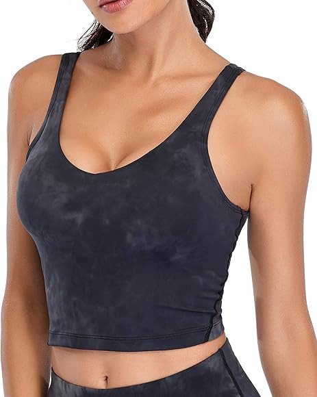Oalka Sports Bra Womens Longline Padded Crop Tank Yoga Bras Workout Fitness Top | Amazon (US)