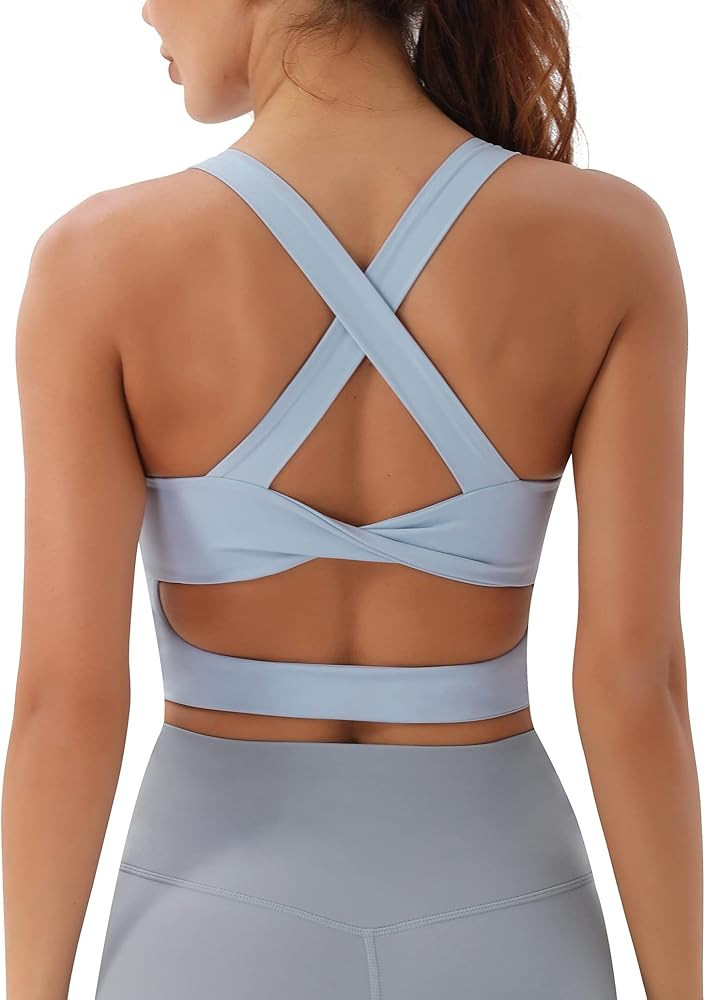 Sports Bras for Women Criss-Cross Back Padded Workout Tank Tops Medium Support Crop Tops for Wome... | Amazon (US)