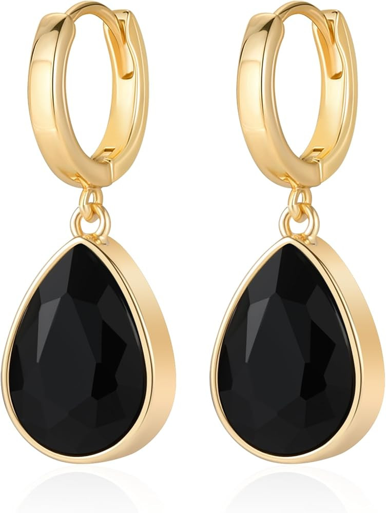 Mesovor Crystal Huggie Hoop Earrings for Women, 18K Gold Plated Sparkling Crystal Water Drop Dang... | Amazon (US)