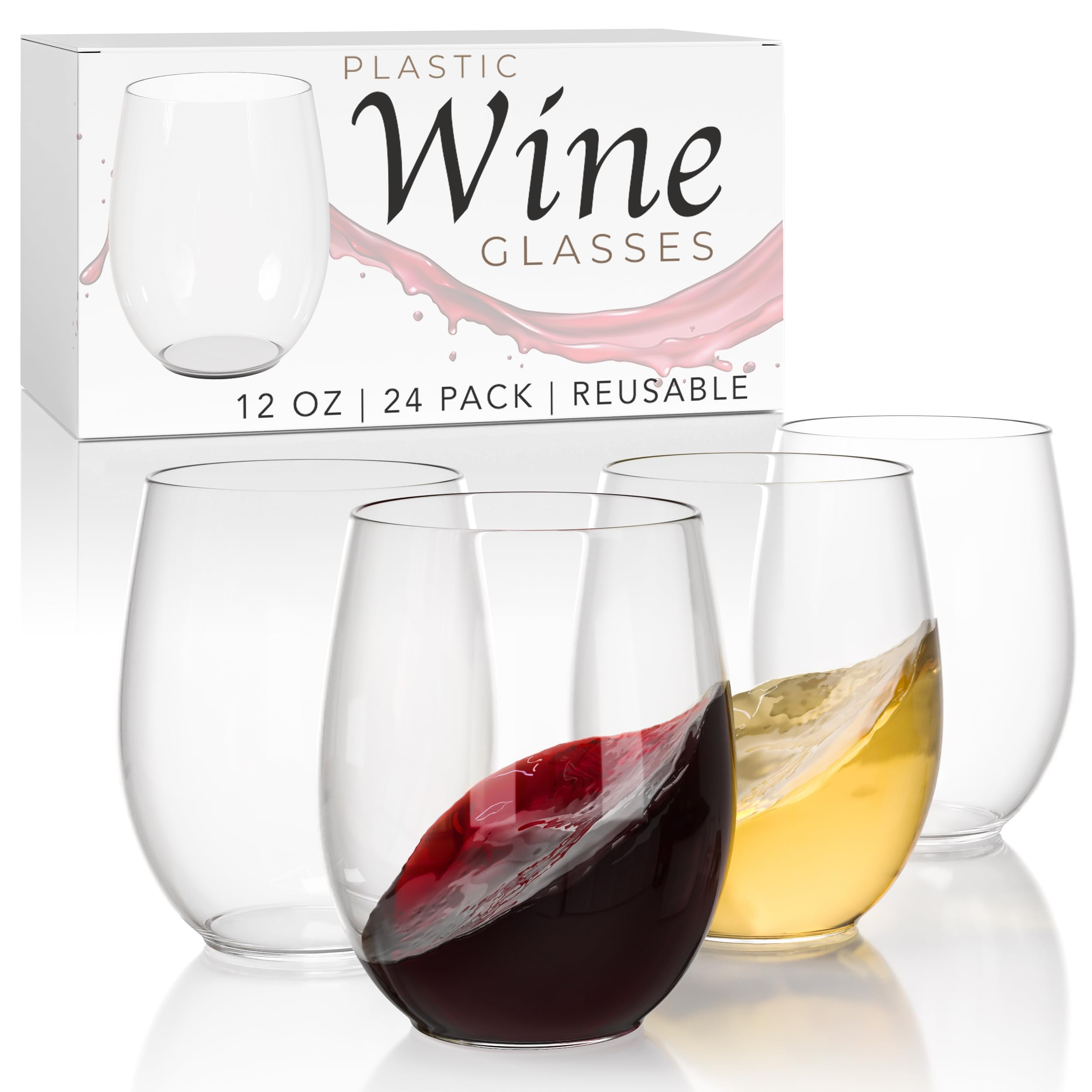 Exquisite 24 Pcs Unbreakable Stemless Plastic Wine Glasses Disposable Wine Glasses Stemless 12 Oz... | Amazon (US)