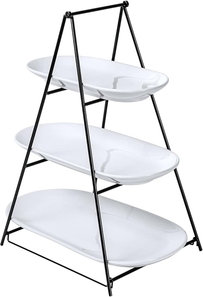 UNICASA 3 Tier Serving Tray - White Oval Serving Plate Dishes, Party Trays and Platters with Meta... | Amazon (US)