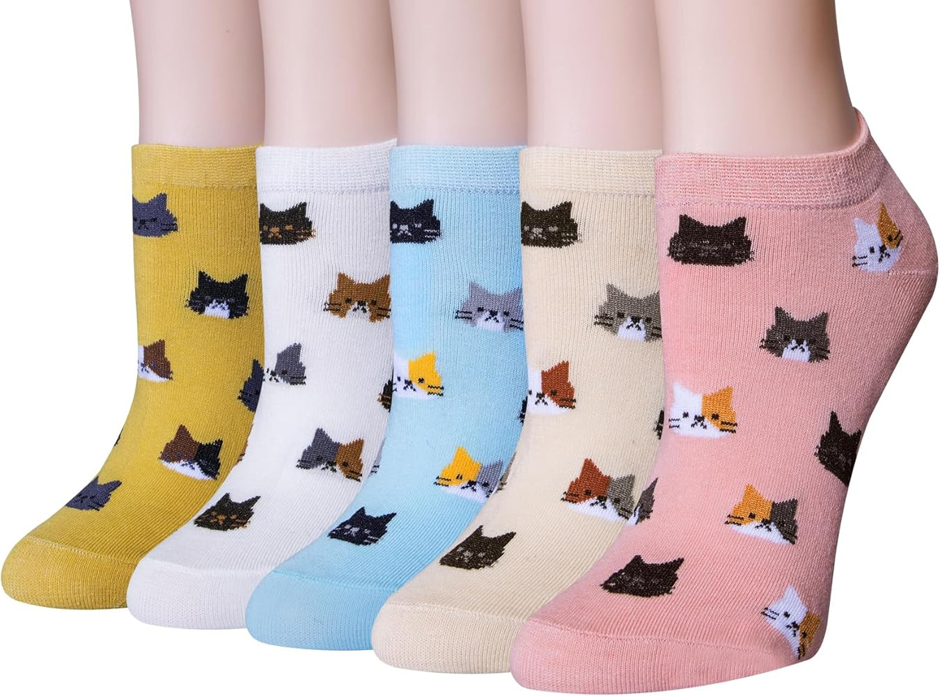 Justay 5 Pairs Cat Socks - Cute Cotton Novelty Funny Animal Fun Ankle Socks for Women Gifts | Amazon (US)