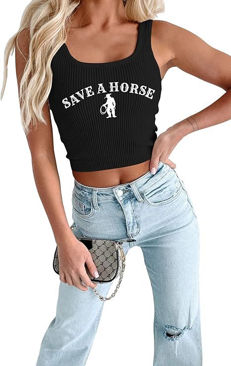Womens Western Cowgirl Tank Tops：Country Girl Crop Top Cowboy Graphic Cami Sleeveless Shirt Y2K | Amazon (US)