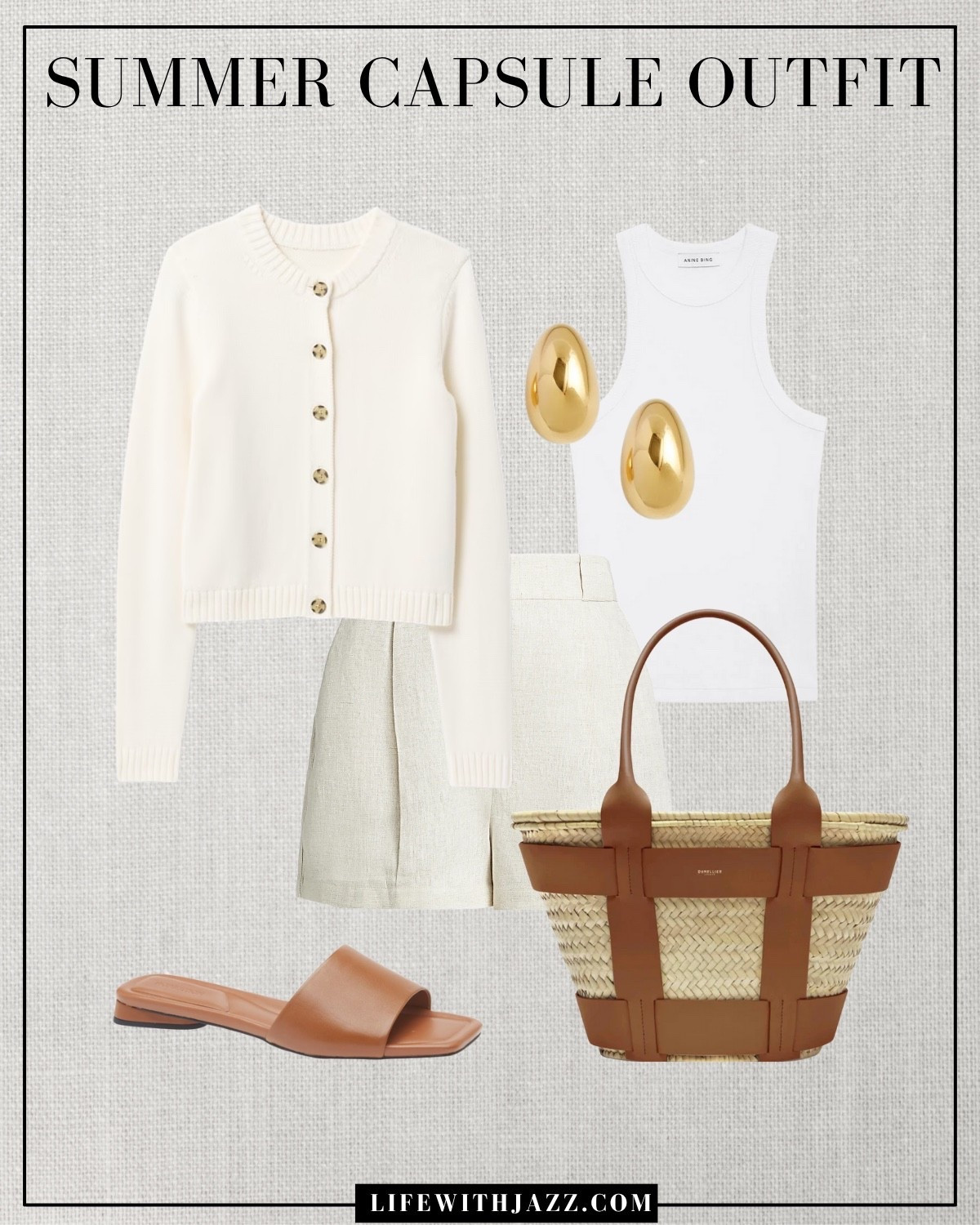 Summer capsule outfit 

Minimal style / elevated style / white tank / sweater cardigan / beige linen shorts / gold earrings / tan sandals / smart casual / Demellier / Jcrew / quince / Nordstrom  src25 

#LTKStyleTip #LTKSeasonal