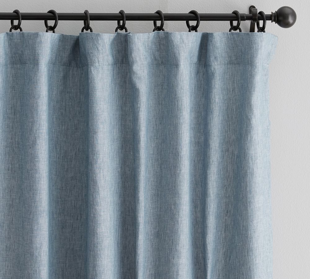 Custom Belgian Flax Linen Curtain - Blue Chambray | Pottery Barn (US)