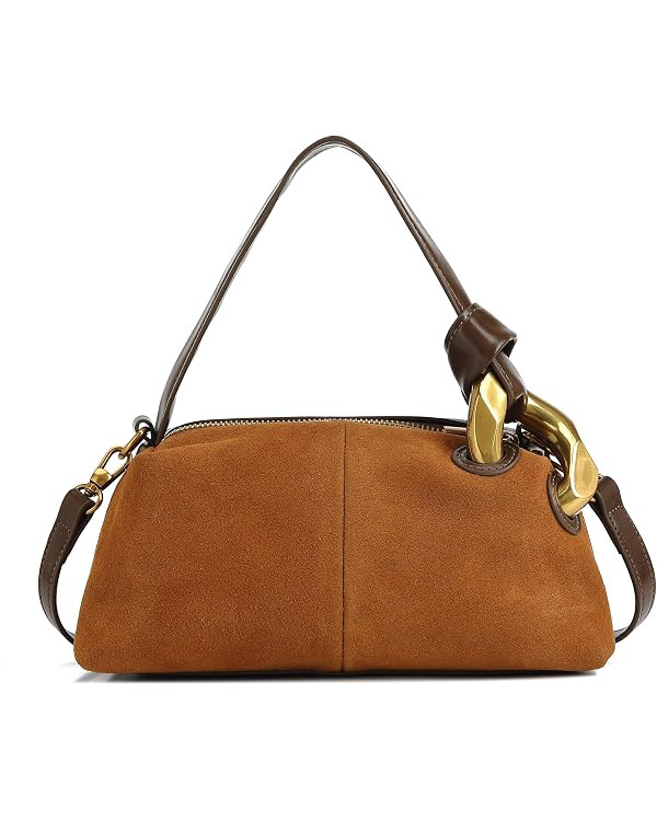 Faux Suede Shoulder for Women, Small Purse with Top Handle, Detachable Crossbody Strap and Charm | Amazon (US)