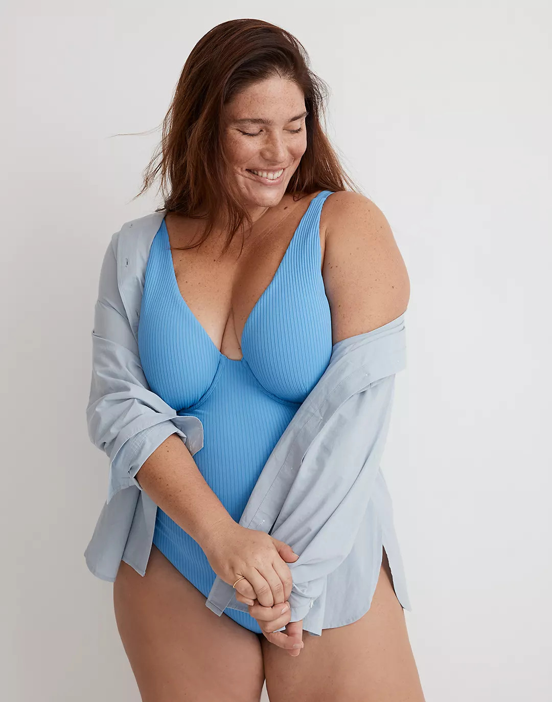 Plus Ribbed Underwire Open-Back One-Piece Swimsuit | Madewell