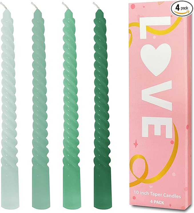 Taper Candles Green, Spiral Twisted Taper Candles Set of 4, Unscented Taper Candlesticks 10 inch ... | Amazon (US)