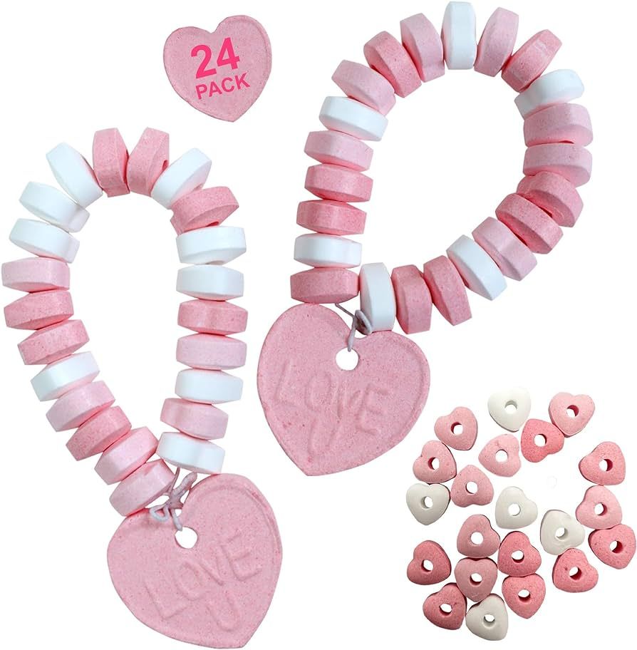 Valentines Day Candy - Valentine Candy Hearts Bracelets - 24 Pack Individually Wrapped Bulk Candy... | Amazon (US)