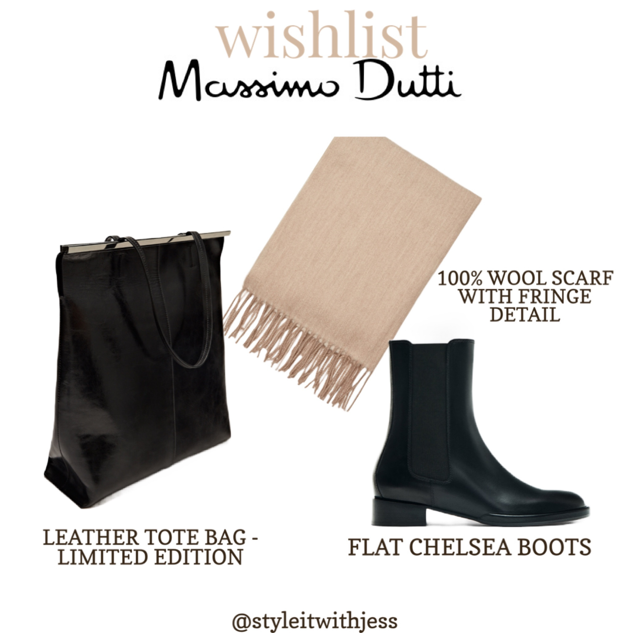 Massimo Dutti splurge-worthy pieces: leather tote bag, flat chelsea boots, 100% wool scarf 🖤

#LTKover40 #LTKstyletip #LTKSeasonal