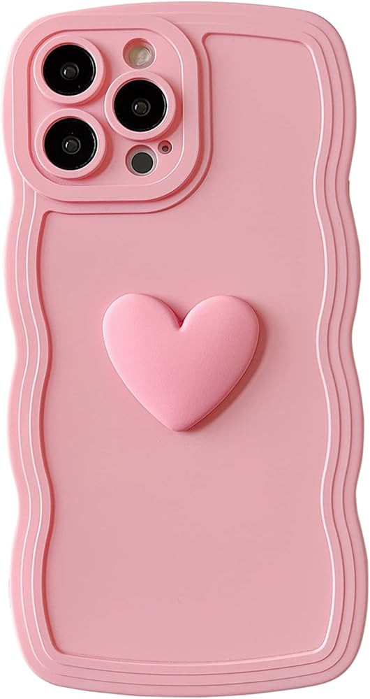 Qokey Case(6.7" 2021), Cute 3D Colors Love Heart Wavy Frame Full Protection for iPhone 13 Pro Max... | Amazon (US)
