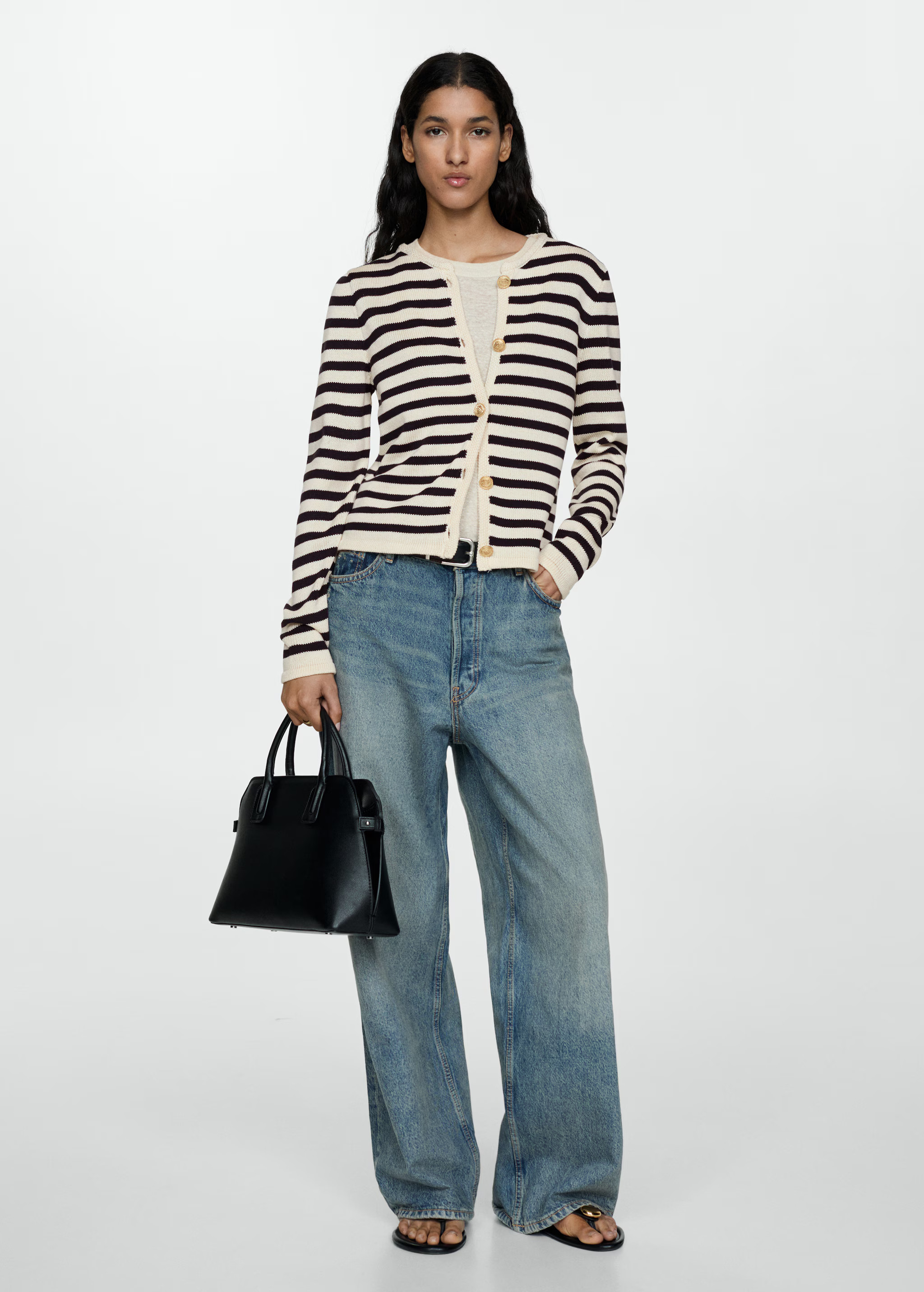 Knitted cardigan with jewel button  - Woman | MANGO USA | MANGO (US)