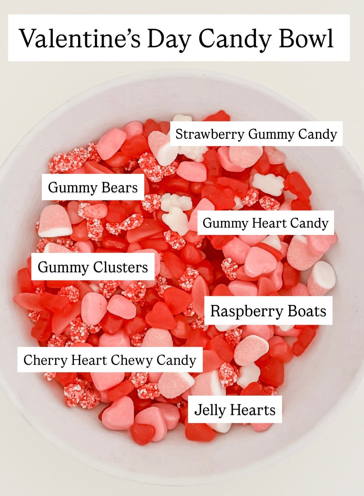 Valentine's Day Candy Bowl
This Valentine's Day candy bowl is the perfect sweet treat for parties, movie nights, classroom celebrations, or a cozy night in.
Filled with strawberry candy, gummy bears, gummy clusters, cherry heart candies, gummy hearts, chewy candy, raspberry boats, and jelly hearts, this festive candy mix is easy to make and is super yummy and festive.
A fun and colorful Valentine's candy bowl idea for kids, teens, and adults perfect for gifting, Galentine's Day, or Valentine's Day decor inspiration.
Save this for an easy Valentine's Day dessert idea for a candy bowl everyone will love.

#LTKdayinmylife #LTKHome #LTKValentine