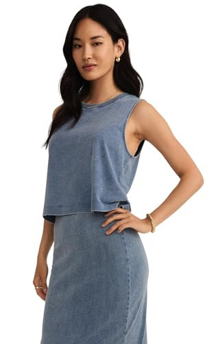 Z SUPPLY Women's Sloane Jersey Denim Muscle Tank Medium Indigo XL | Amazon (US)