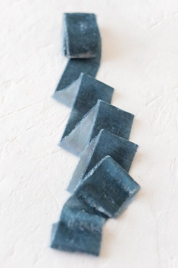 Dusty Blue Velvet Ribbon; Silk; Bridal Bouquet, invitations, favors; hand dyed; hand ripped; wedd... | Etsy (US)