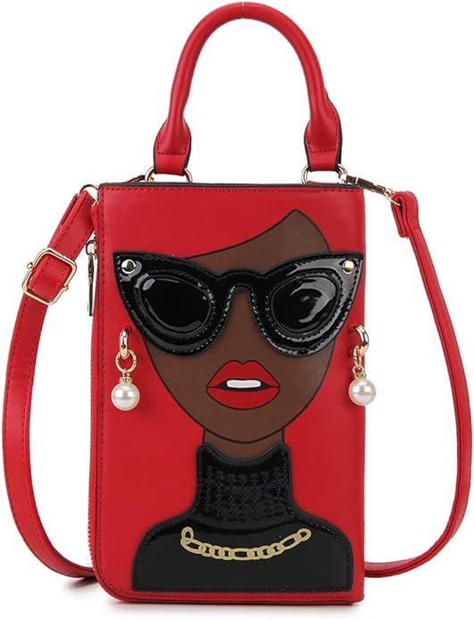 Women Novelty Lady Face Shoulder Bags Funky PU Leather Top Handle Satchel Handbags Clutch Purse f... | Amazon (US)