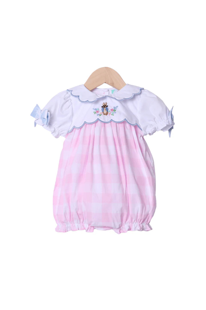 French Knot Peter Rabbit Gingham Bubble | The Smocked Flamingo