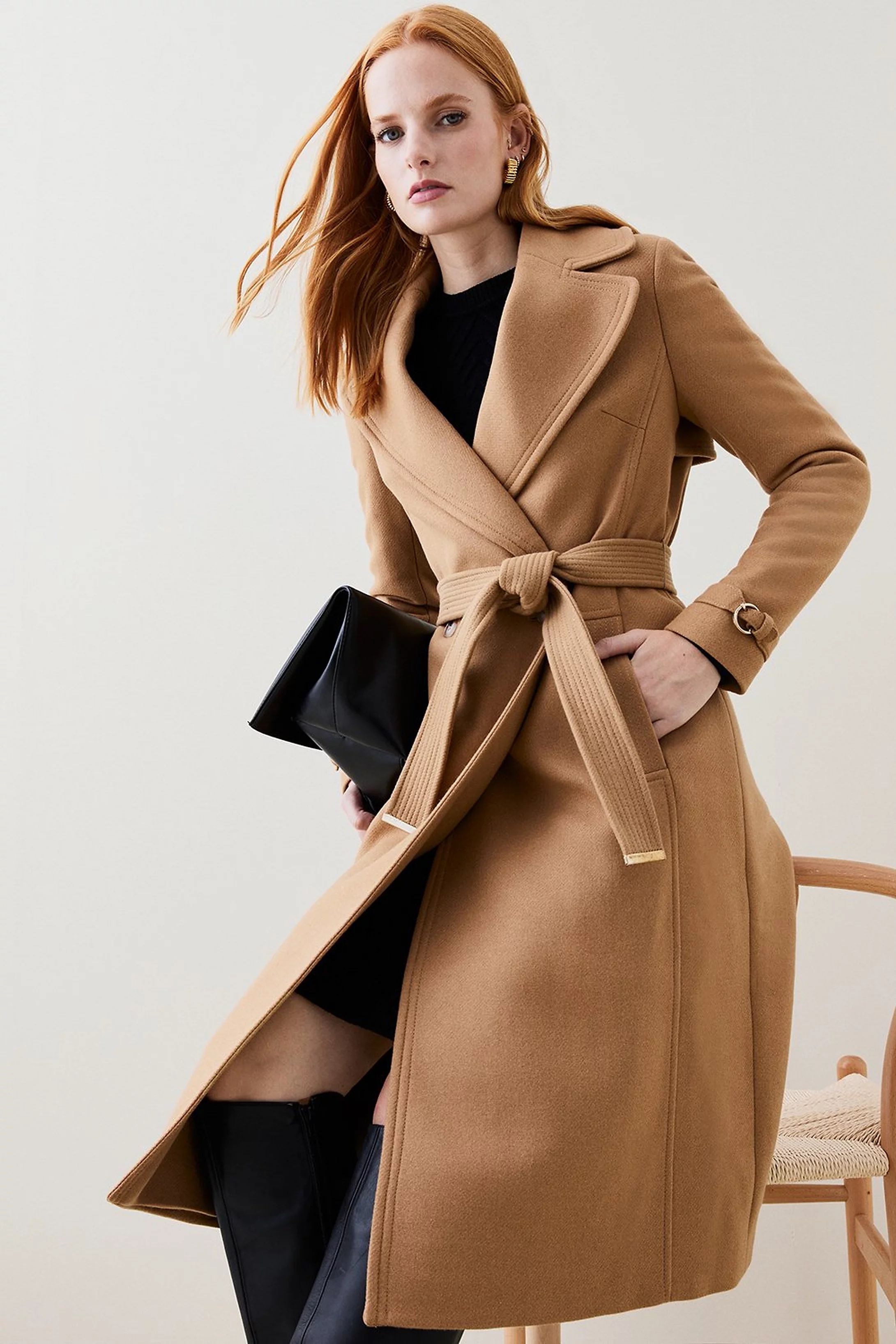 Italian Virgin Wool Fur Collar Coat | Karen Millen UK + IE + DE + NL