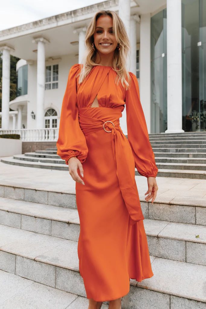 Sanderson Long Sleeve Wrap Maxi Dress - Orange | Petal & Pup (US)