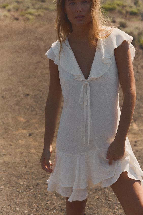 RUFFLED TIE SHORT DRESS | Zara US