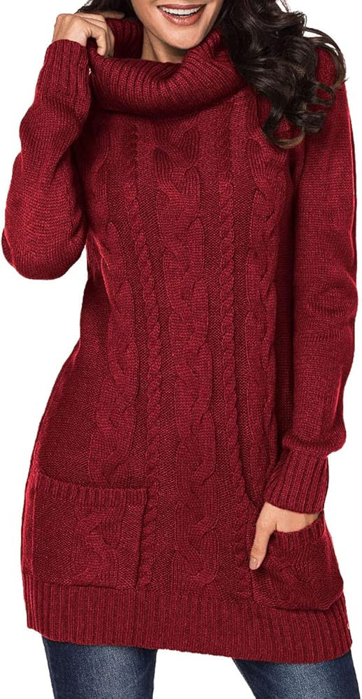 Women's Elasticity Slim Fit Cable Knit Long Sleeve Sweaters Dress | Amazon (US)