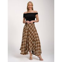 Jolie Moi Checked Chiffon Hanky Hem Maxi Skirt - Brown | Very (UK)