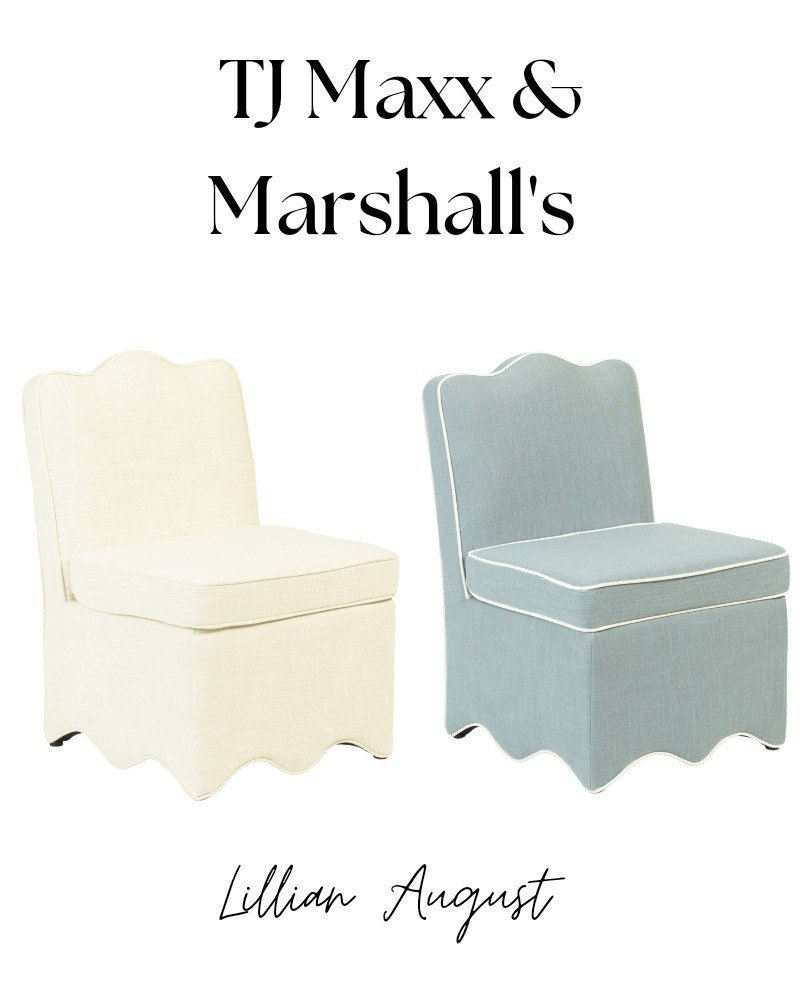Lillian August scalloped dining room chairs on sale at TJ Maxx and marshalls, white, blue, entry, kitchen, living room, breakfast nook, designer deals, look for less, affordable furniture, seating, french, modern, Coastal. 

#LTKSaleAlert #LTKHome #LTKStyleTip
