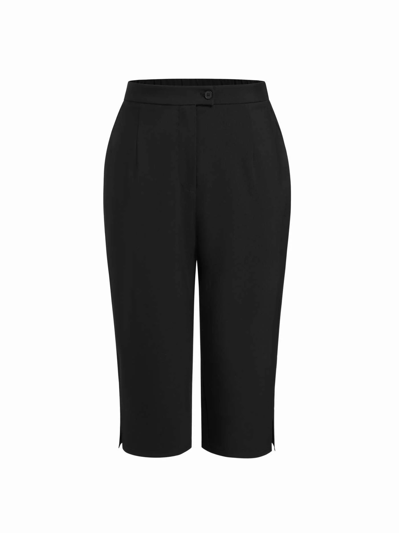 Knit Fabric Mid Rise Solid Legging Capri Pants Curve & Plus For Daily Casual | Cider