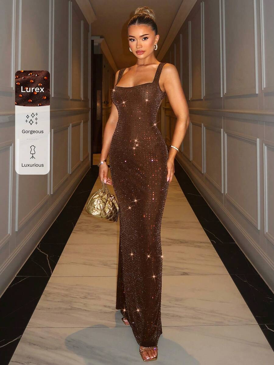 SHEIN BAE Elegante glinsterende kristalvrije jurk voor dames, geschikt voor dagelijks gebruik, da... | SHEIN