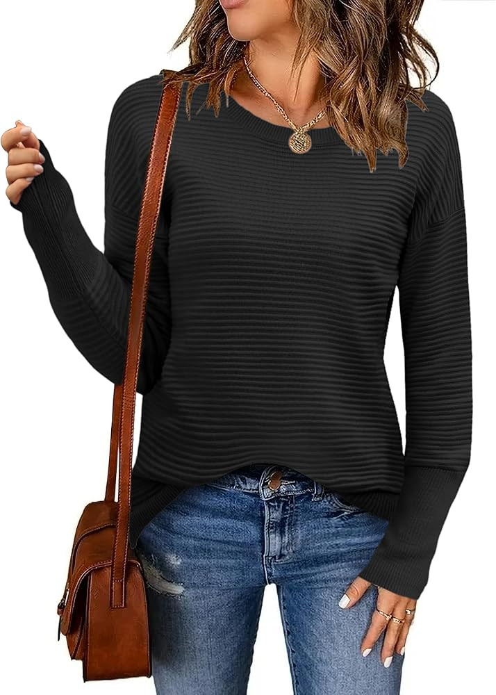 SimpleFun Womens Sweaters Lightweight Crewneck Ribbed Knit Long Sleeve Solid Jumper Pullover Tops | Amazon (US)
