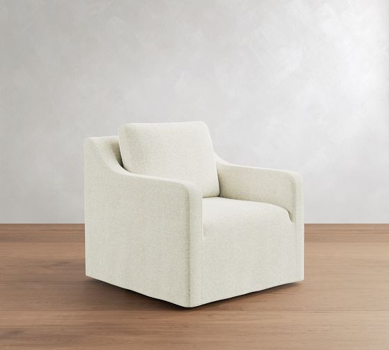 Maxine Slipcovered Swivel Chair | Pottery Barn (US)