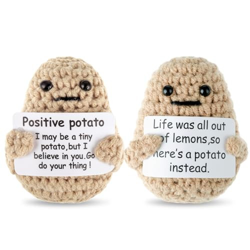 Grevosea 2 Pieces Mini Funny Knitted Potato, 3 Inch Potato Doll Crochet Cute Wool Funny Knitted Doll with Active Card Cheer up Gifts for Christmas Birthday Friends Party Decoration Encouragement | Amazon (US)