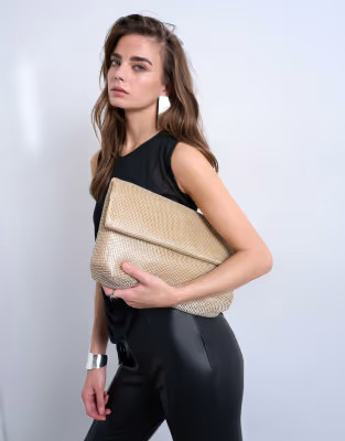 Georgia folded clutch grab diamante bag in gold | Topshop