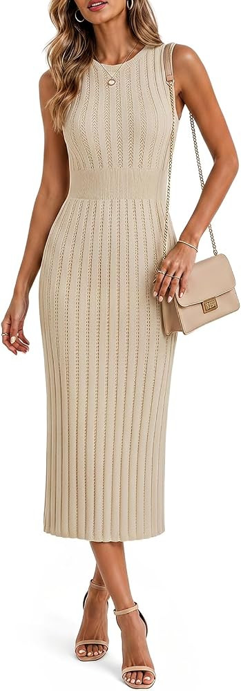 Danedvi Womens Ribbed Knit Midi Dress Sleeveless Bodycon Sweater Dresses \ufeff | Amazon (US)