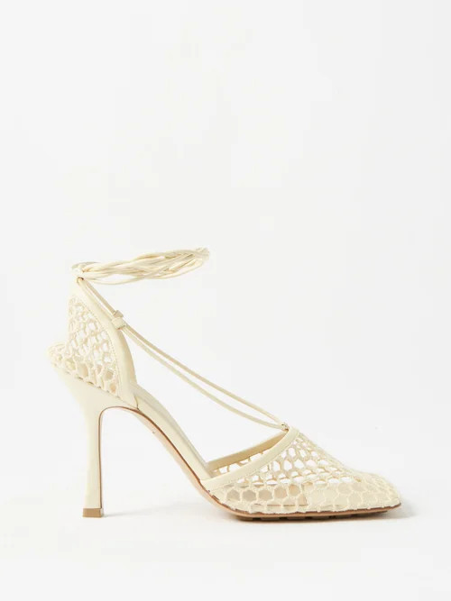 Bottega Veneta - Stretch 90 Wraparound Leather And Mesh Pumps - Womens - Cream | Matches (UK)