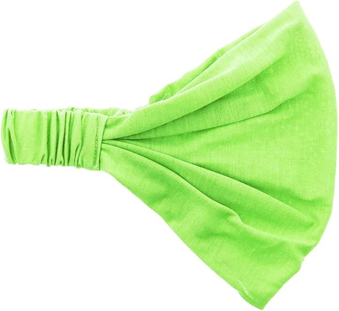 Motique Accessories Neon Green Wide Cotton Head Band Solid Boho Yoga Style Soft Hairband | Amazon (US)