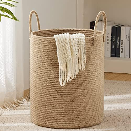 Jute Rope Laundry Hamper Basket by YOUDENOVA, 58L Tall Laundry Basket, Baby Nursery Hamper for Bl... | Amazon (US)