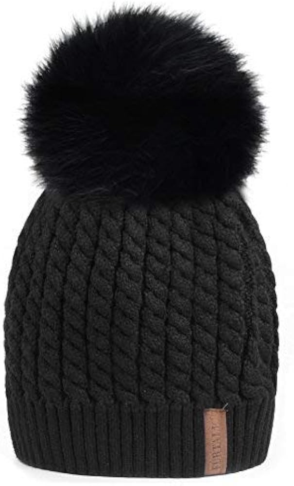 Winter Beanie Hats for Women Womens Warm Knit Fur Bobble Pom Pom Hat | Amazon (US)