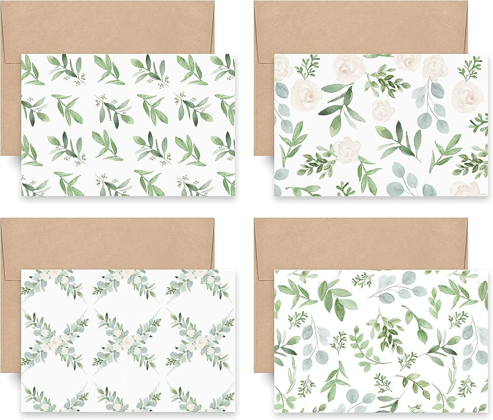 Bliss Collections Sweet Greenery All Occasion Blank Folded Cards with Envelopes, Bulk Pack of 24 ... | Amazon (US)