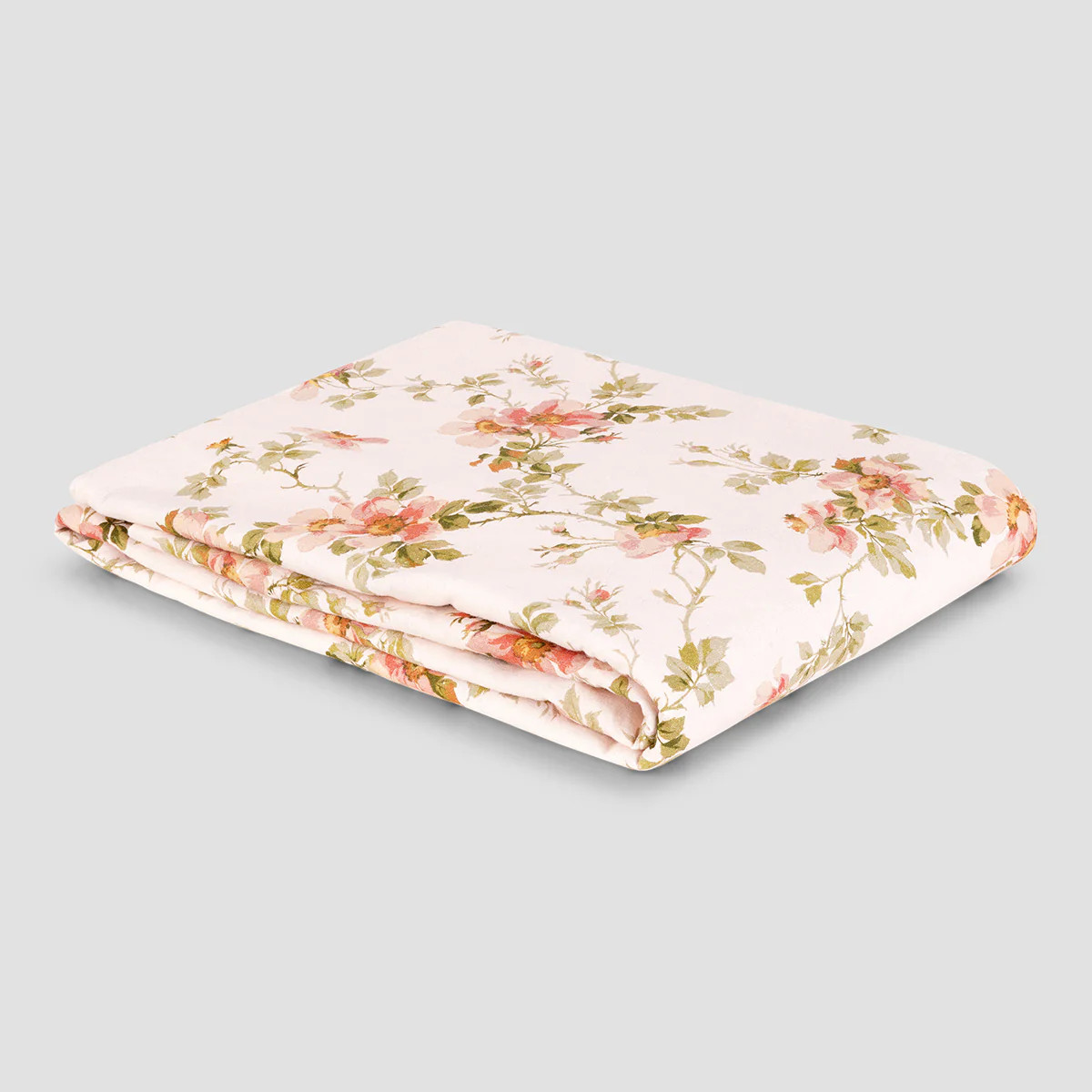 Cream Pastel Field Rose Linen Blend Flat Sheet | Piglet