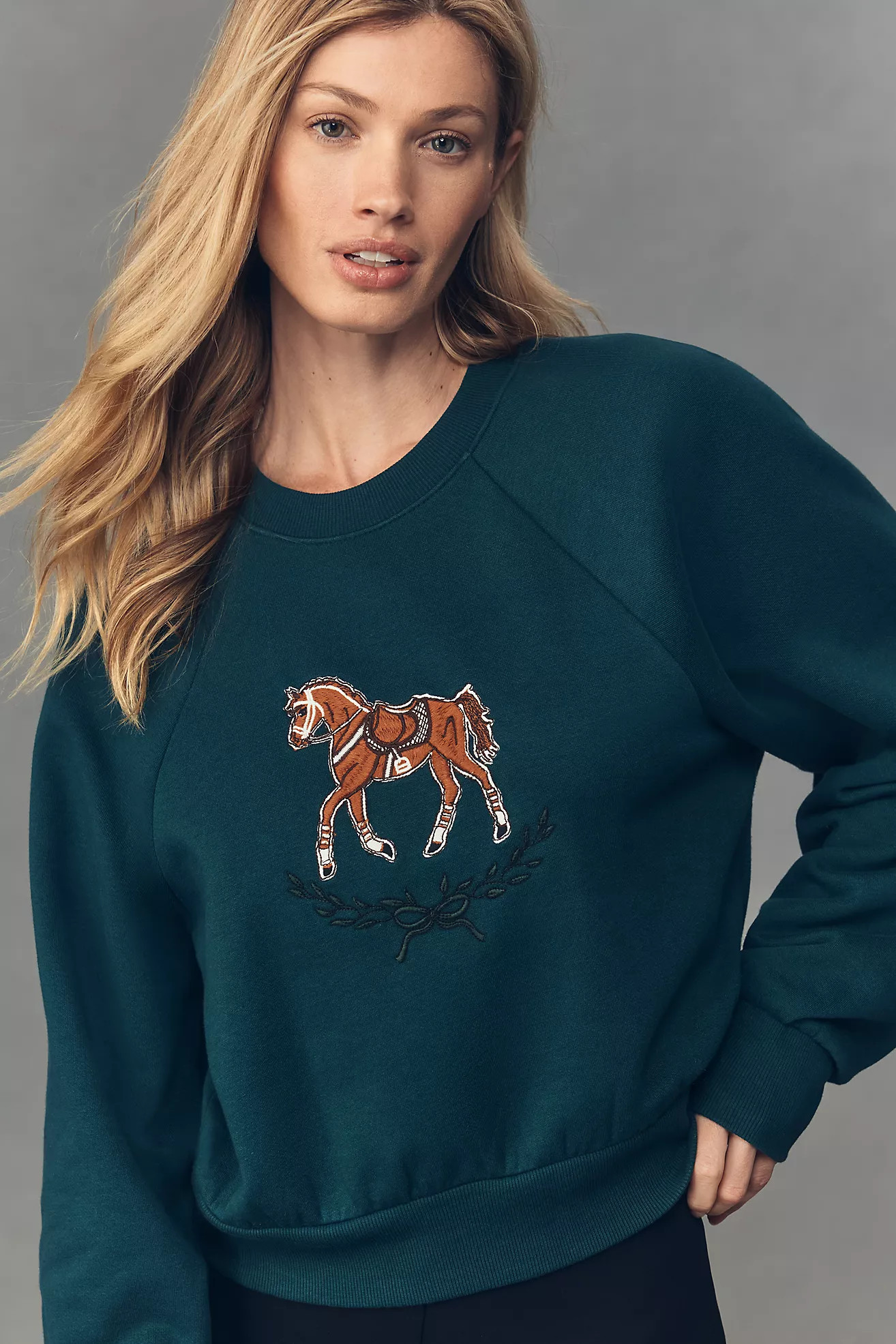 Maeve Embroidered Shrunken Crew-Neck Sweatshirt | Anthropologie (US)