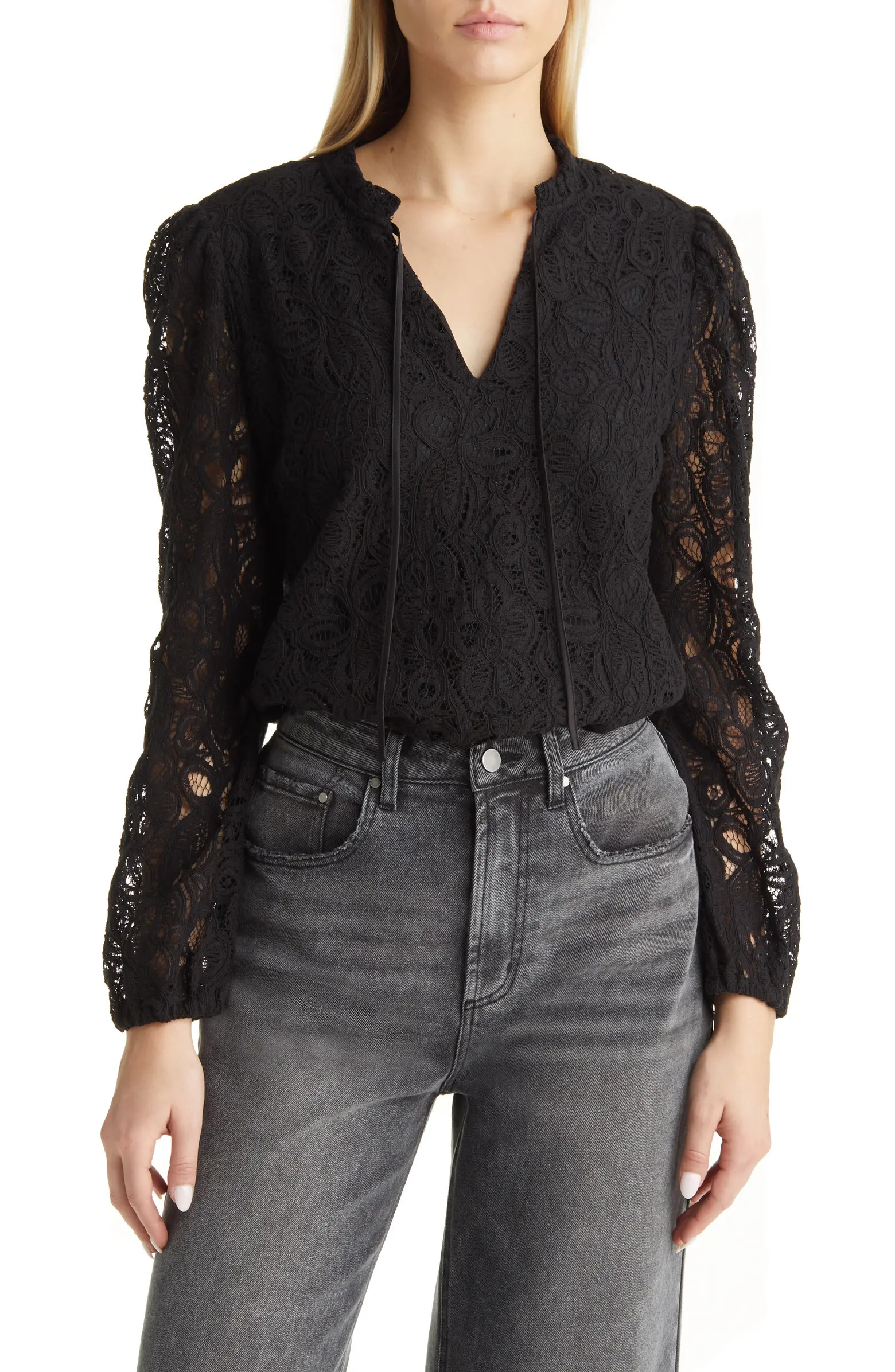 Tie Front Lace Cotton Blend Blouse | Nordstrom