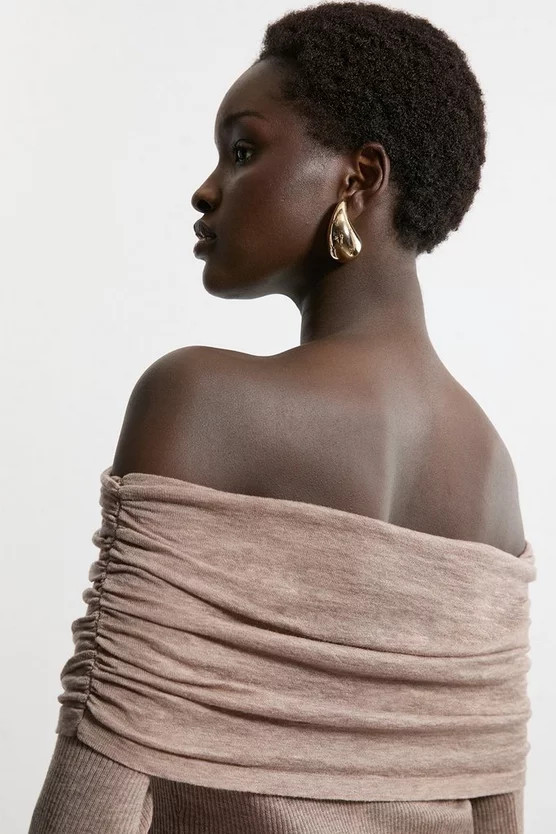 Premium Yarn Collection - Merino Wool Bardot Fine Knit Sweater | Karen Millen UK + IE + DE + NL