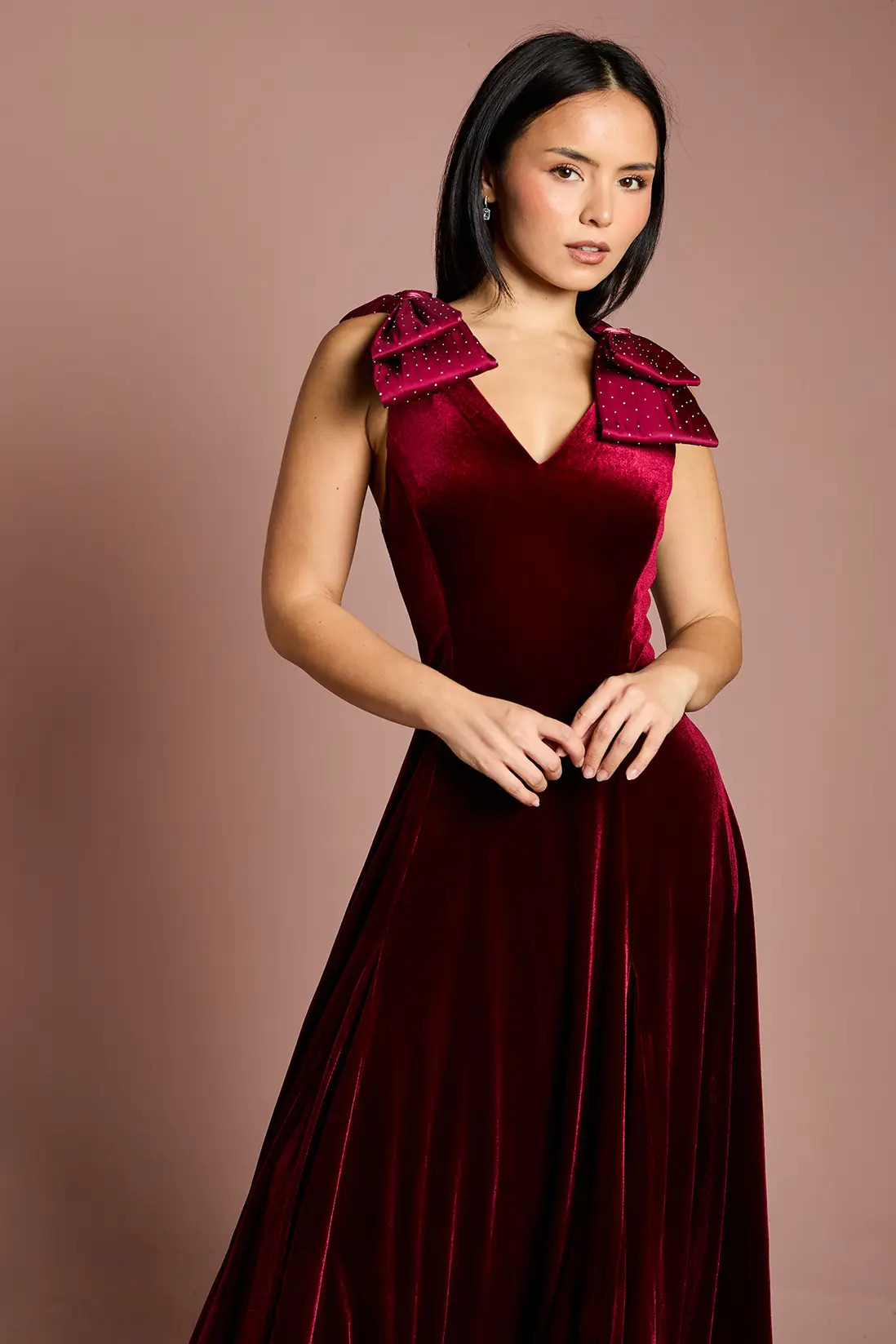 Dresses | Petite Hotfix Bow Shoulder Velvet Midi Dress | Coast | Coast UK & IE
