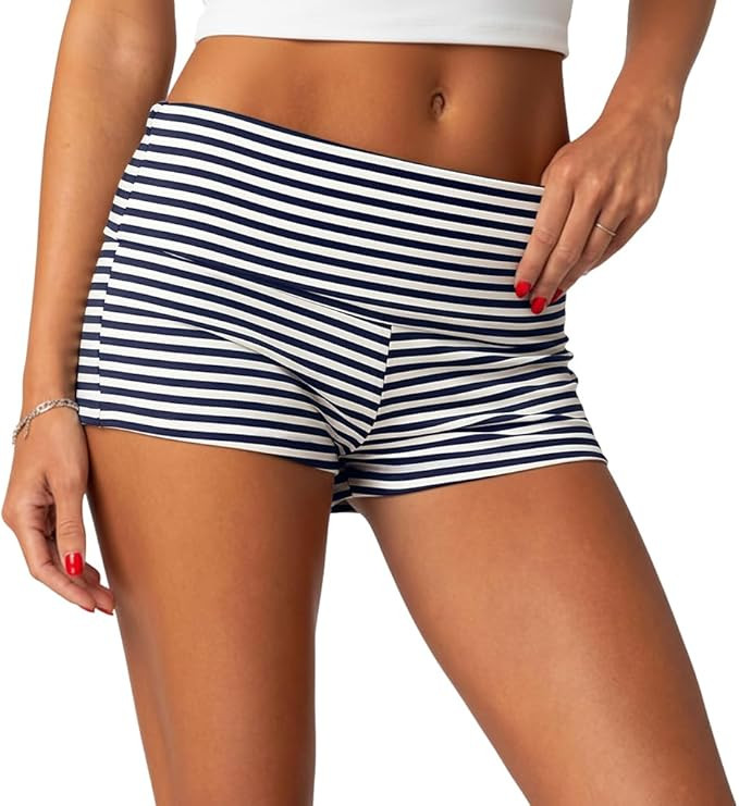 Women's Fold Over Shorts Y2K Micro Mini Shorts Elastic Waist Lounge Pajama Bottoms 2026 Summer Yo... | Amazon (US)