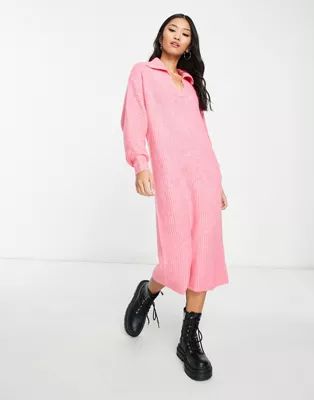 Vero Moda knit collared maxi dress in pink | ASOS (Global)